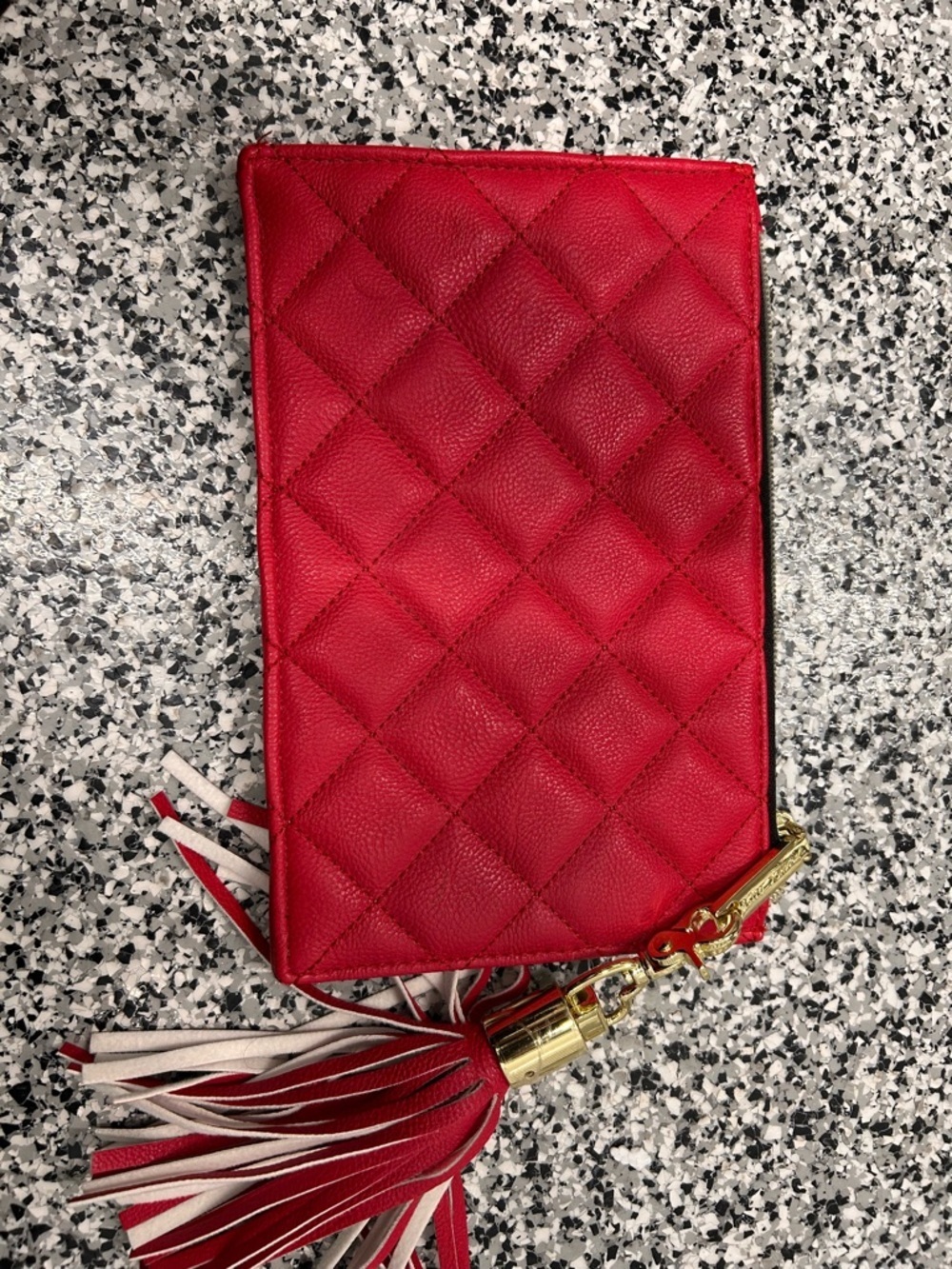 Betsey Johnson Quilted Red Wristlet with Tassel Accent